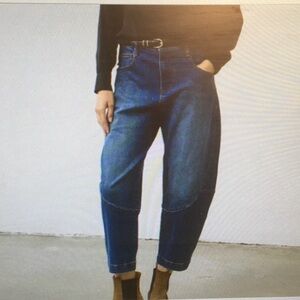 ADGN/“ BLUE”HIGH WAIST WIDE LEG BARREL CROP ANKLE STRETCH JEANS